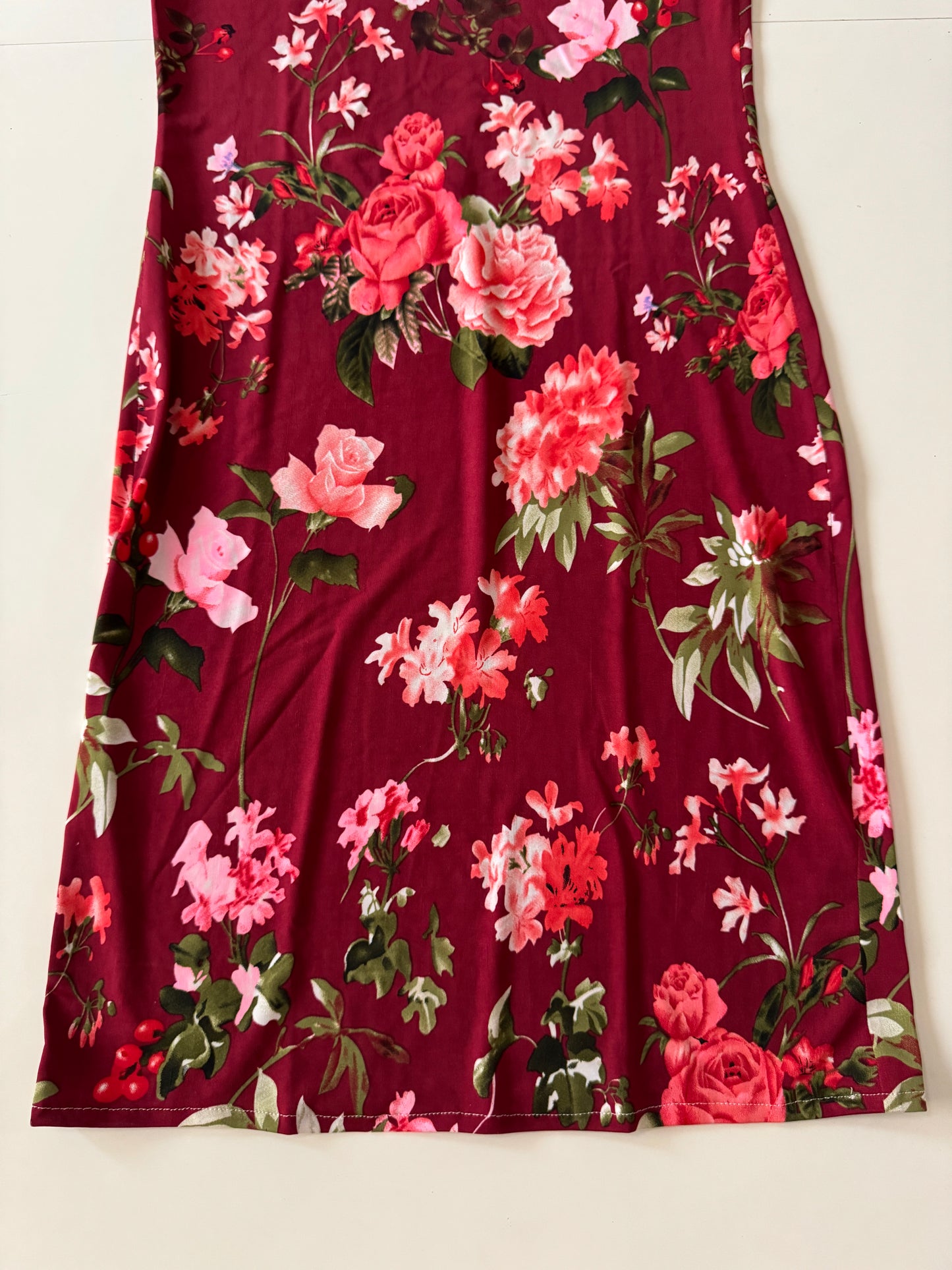 Vestido flores borgoña, Talla S, Mujer