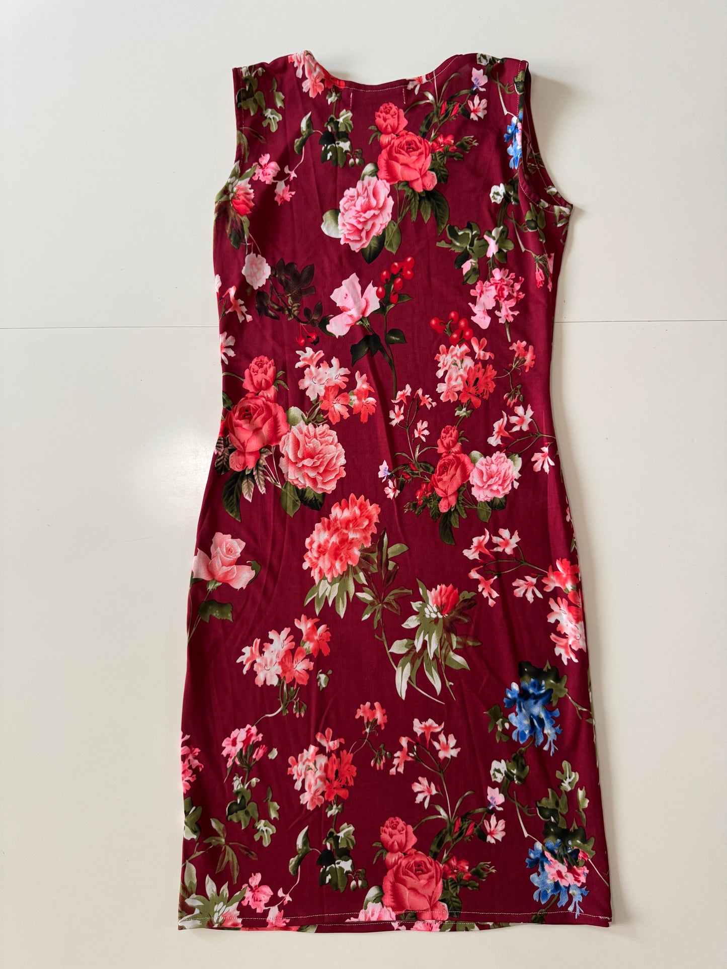 Vestido flores borgoña, Talla S, Mujer