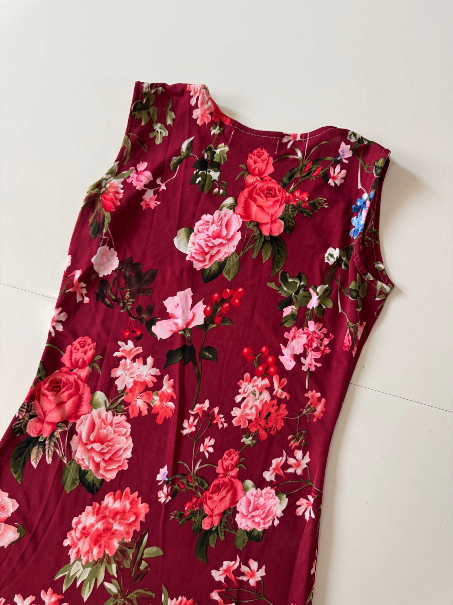 Vestido flores borgoña, Talla S, Mujer