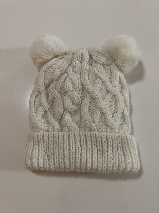 Beanie blanco con lentejuelas plateadas, Unitalla, Mujer