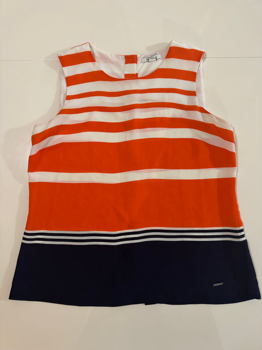 Blusa sin mangas de lineas estampada, Talla L, Mujer