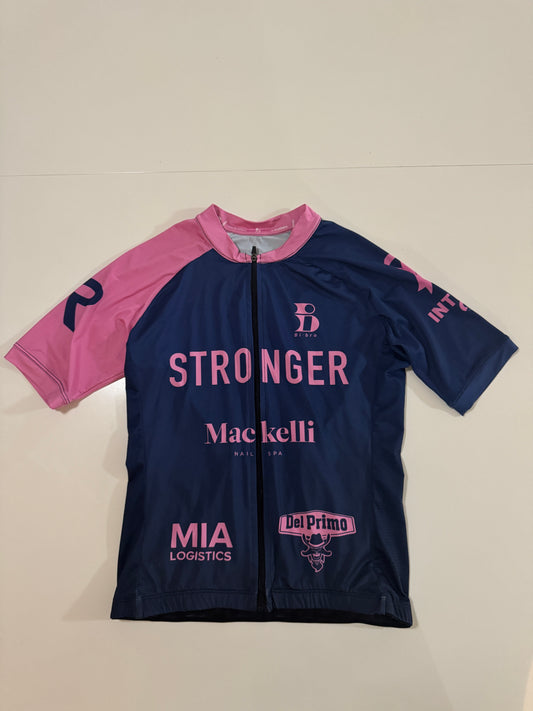 Playera de ciclismo, brandeada. Azul con rosa, Talla S, Mujer