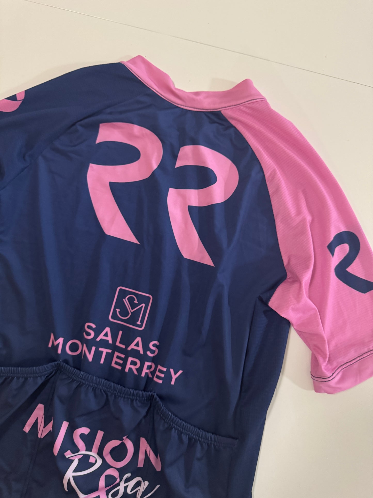 Playera de ciclismo, brandeada. Azul con rosa, Talla S, Mujer