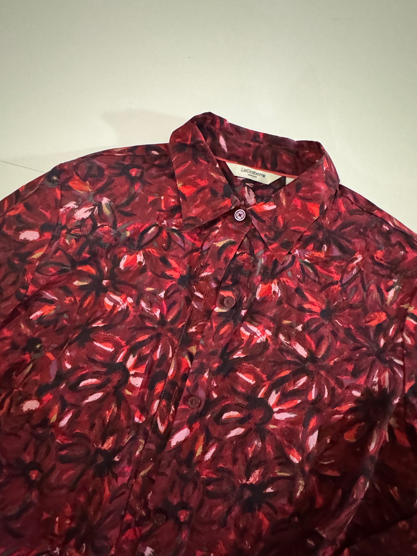 Camisa roja estampada de flores, Talla 6, S-M(reducido), Mujer