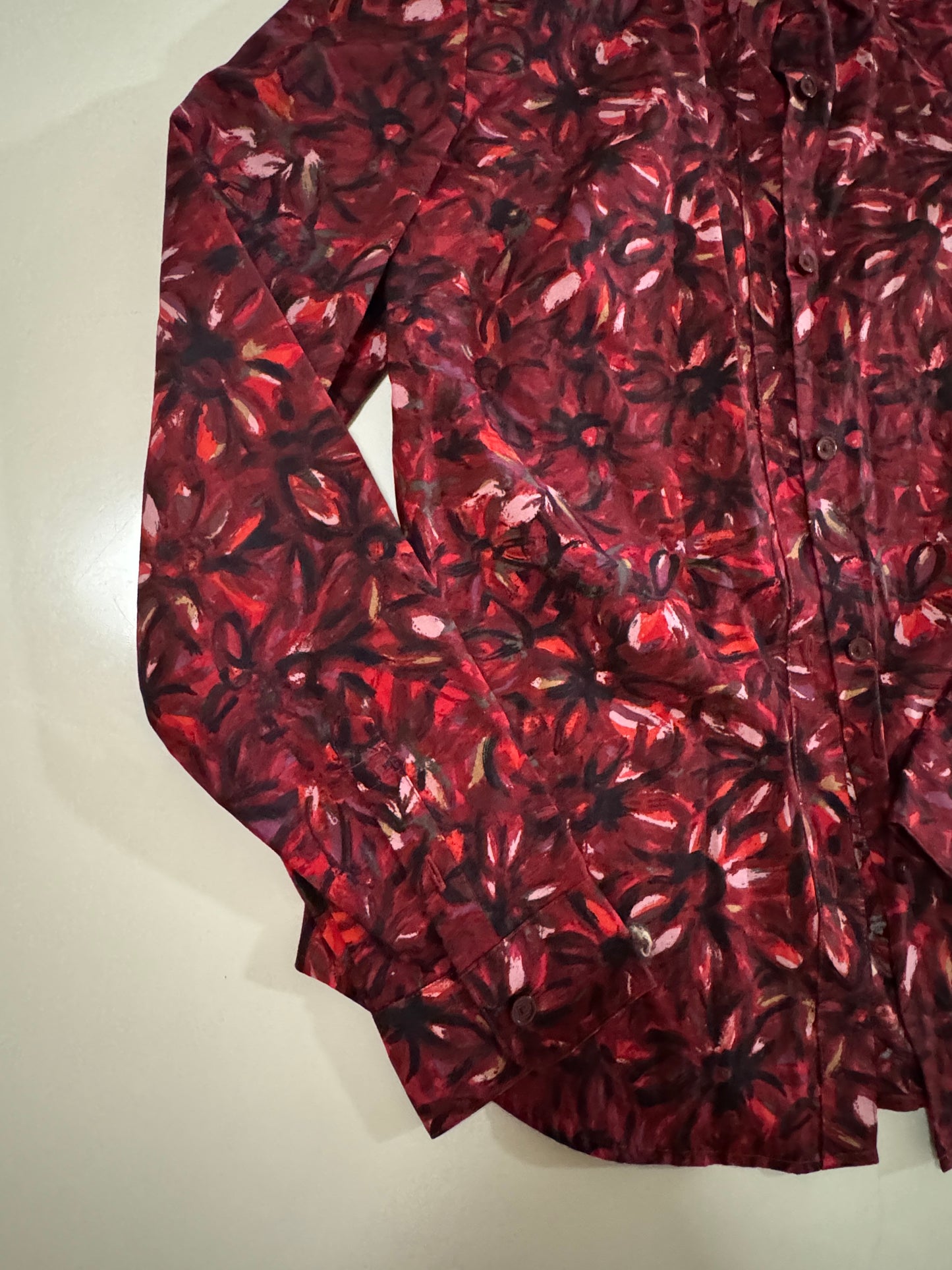 Camisa roja estampada de flores, Talla 6, S-M(reducido), Mujer