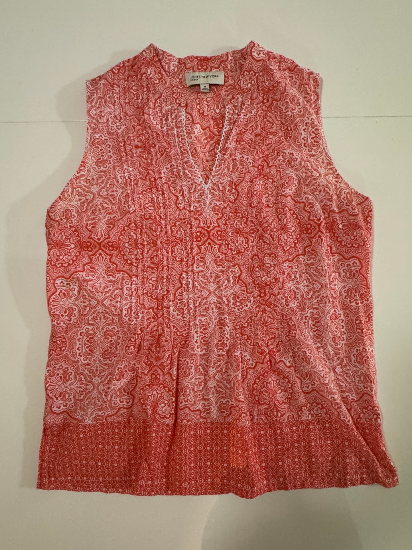 Camisa naranja estampada con alforzas, sin mangas, Talla M, Mujer