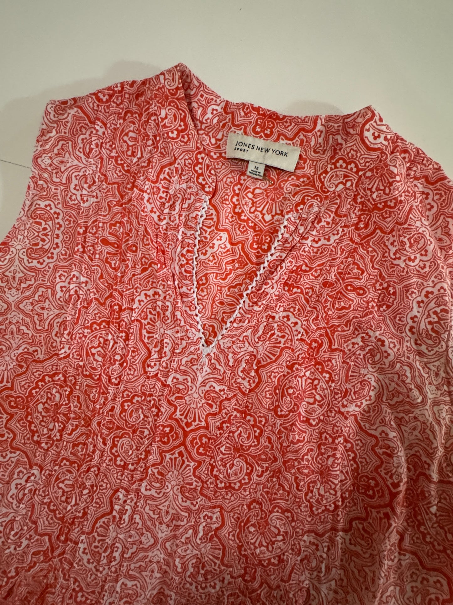 Camisa naranja estampada con alforzas, sin mangas, Talla M, Mujer