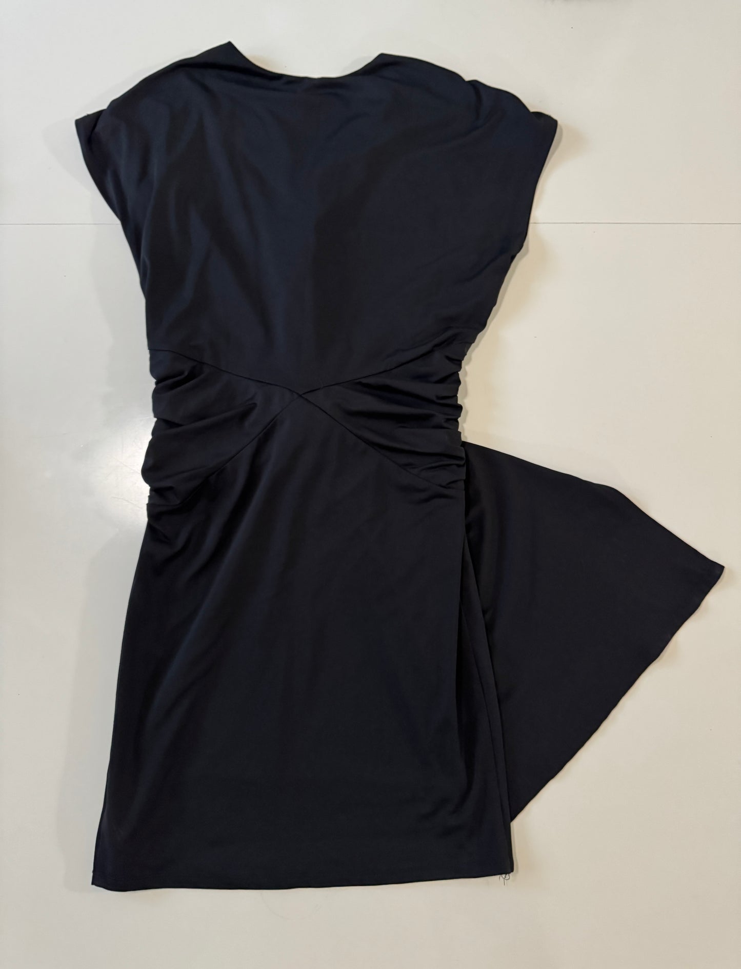 Vestido corto negro drapeado, Talla S, Mujer