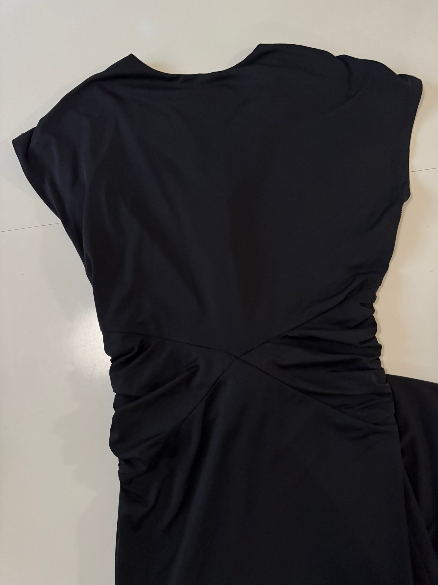 Vestido corto negro drapeado, Talla S, Mujer