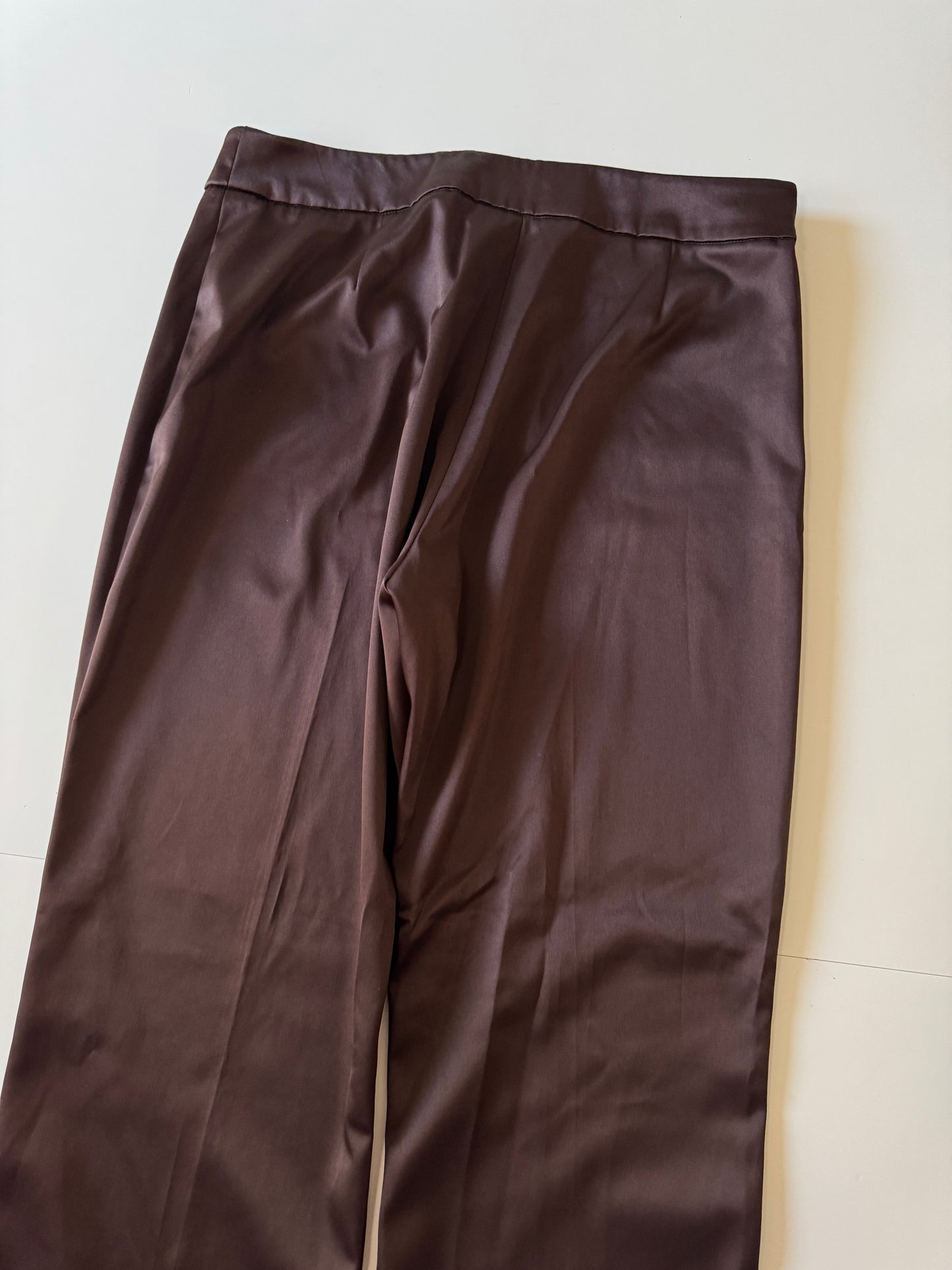 Pantalones satinados cafes, Talla 14Usa, 44 France, Mujer, Victor Costa