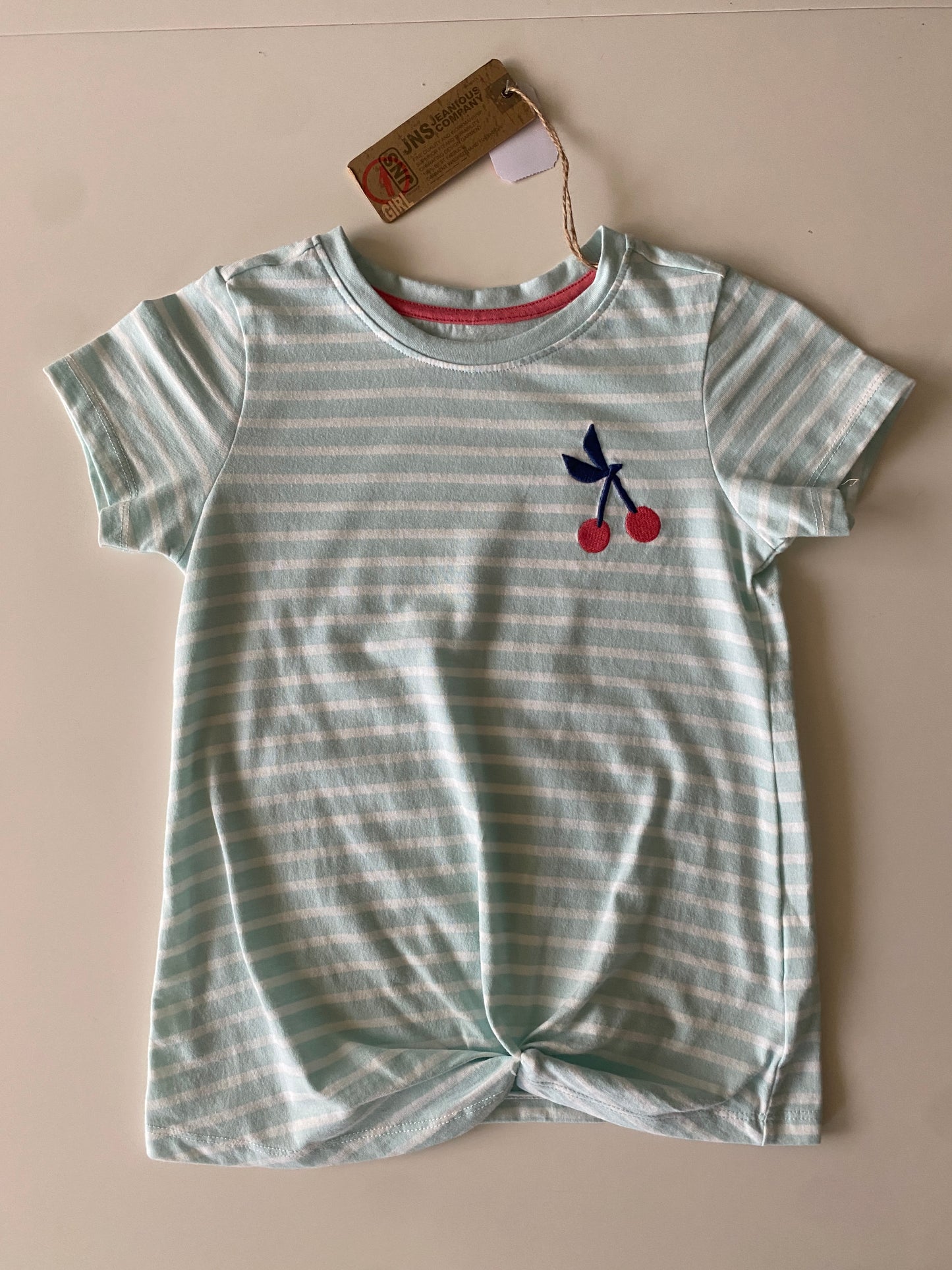 Playera de rayas con cereza bordada, Talla 5-6 años, Niña