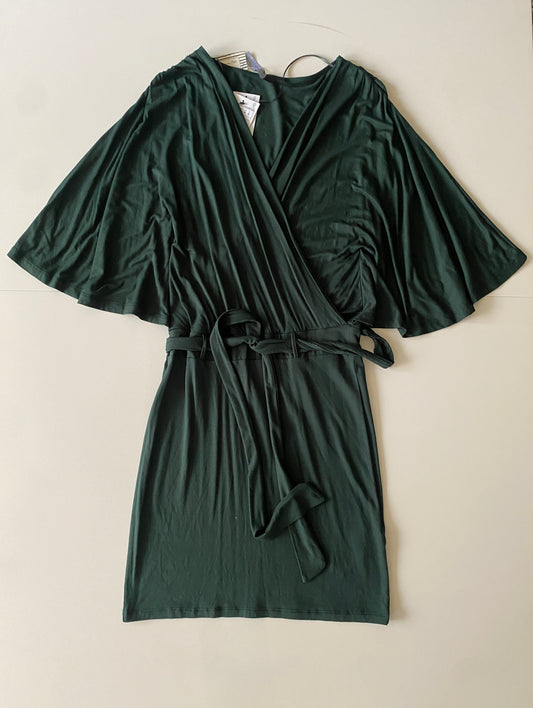 Vestido verde manga muercielago, stretch, Talla S, Mujer