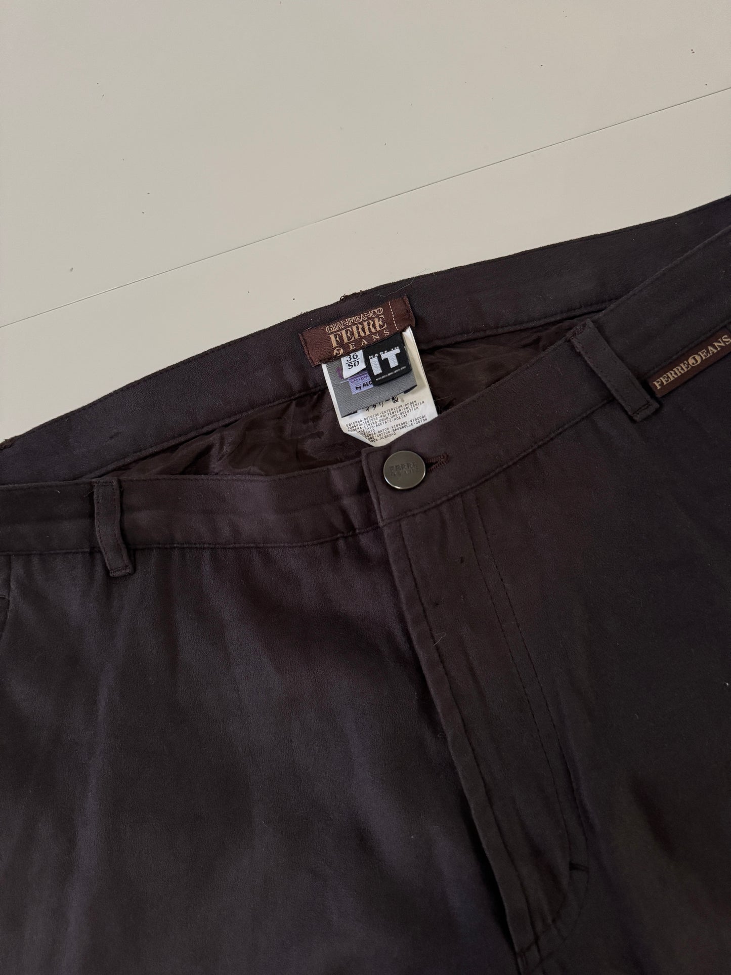 Pantalones cafe, efecto suede, Talla 36, 50It, Hombre, Gianfranco Ferre Jeans