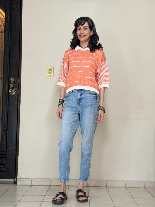 Blusa de punto vintage naranja, Talla S/M, Mujer