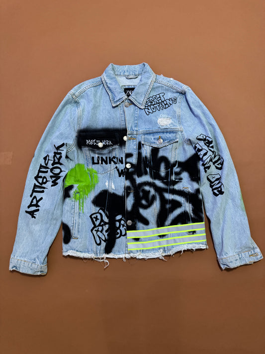 Chaqueta de mezclilla grafitti, Talla M, Hombre, Zara