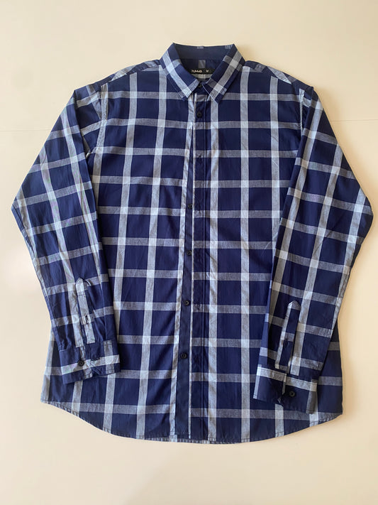 Camisa estampada cuadros azul, Talla M, Hombre