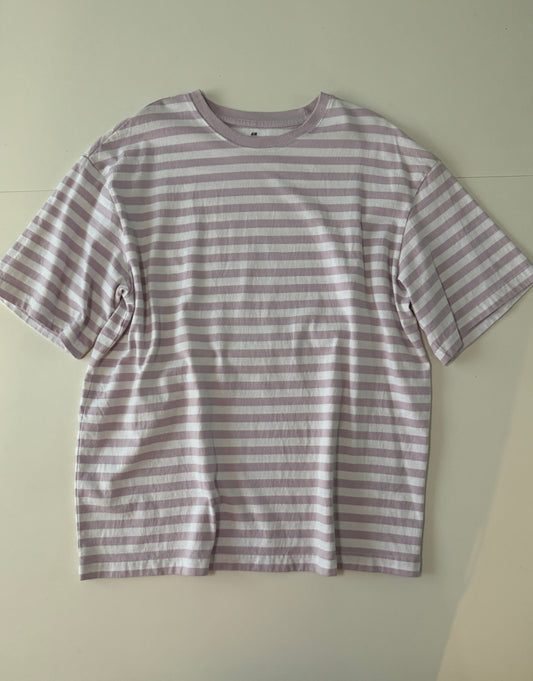 Playera rayas lila, Talla L, Relaxed Fit, Hombre