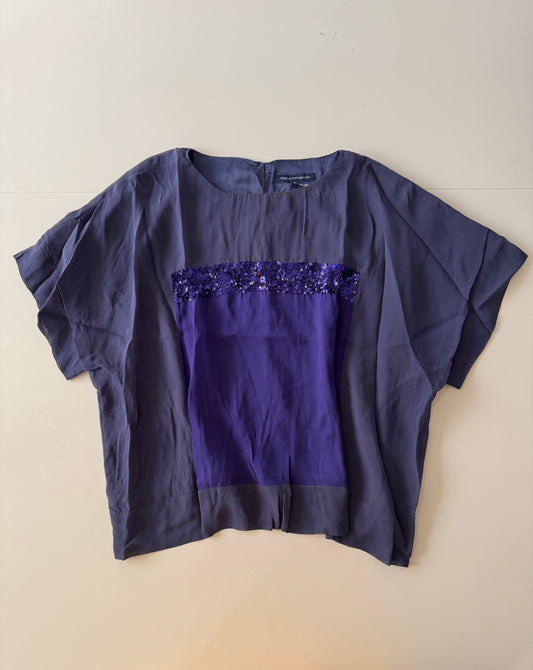 Blusa morada con aplique de lentejuelas, Talla 10, M-L, Frech Connection