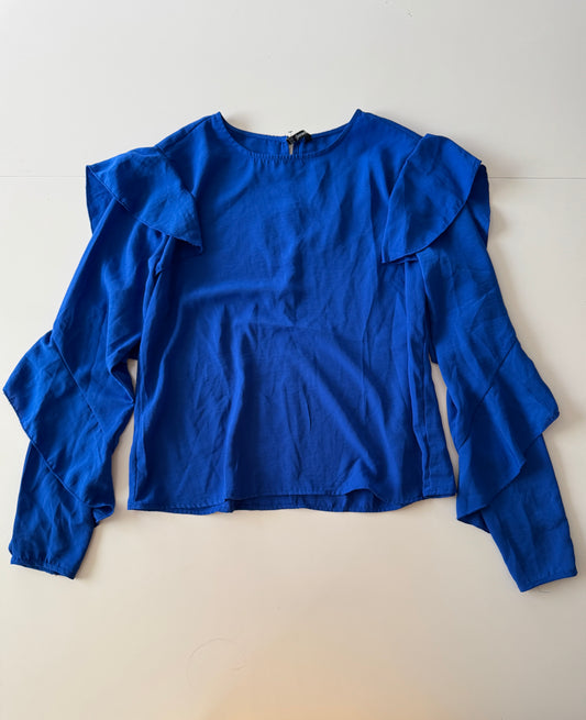 Blusa manga larga con holanes, Talla M, Mujer, Stradivarius