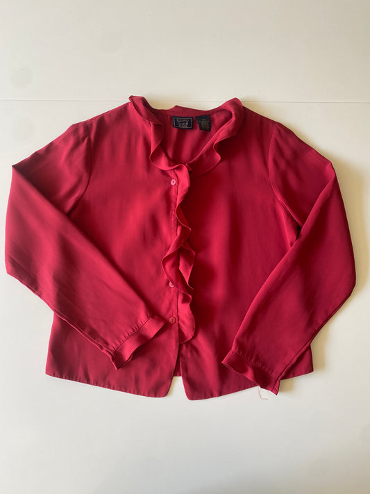 Blusa roja manga larga con escarolas, Talla 6P, Mujer