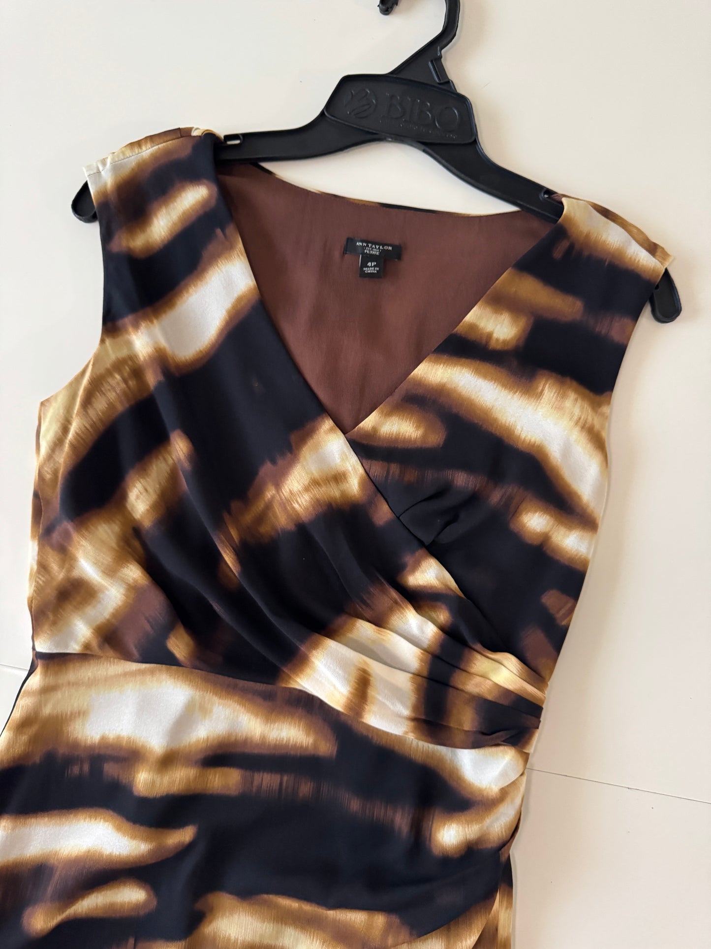 Vestido animal print cafe, Talla 4P, S, Mujer, Ann Taylor Petite