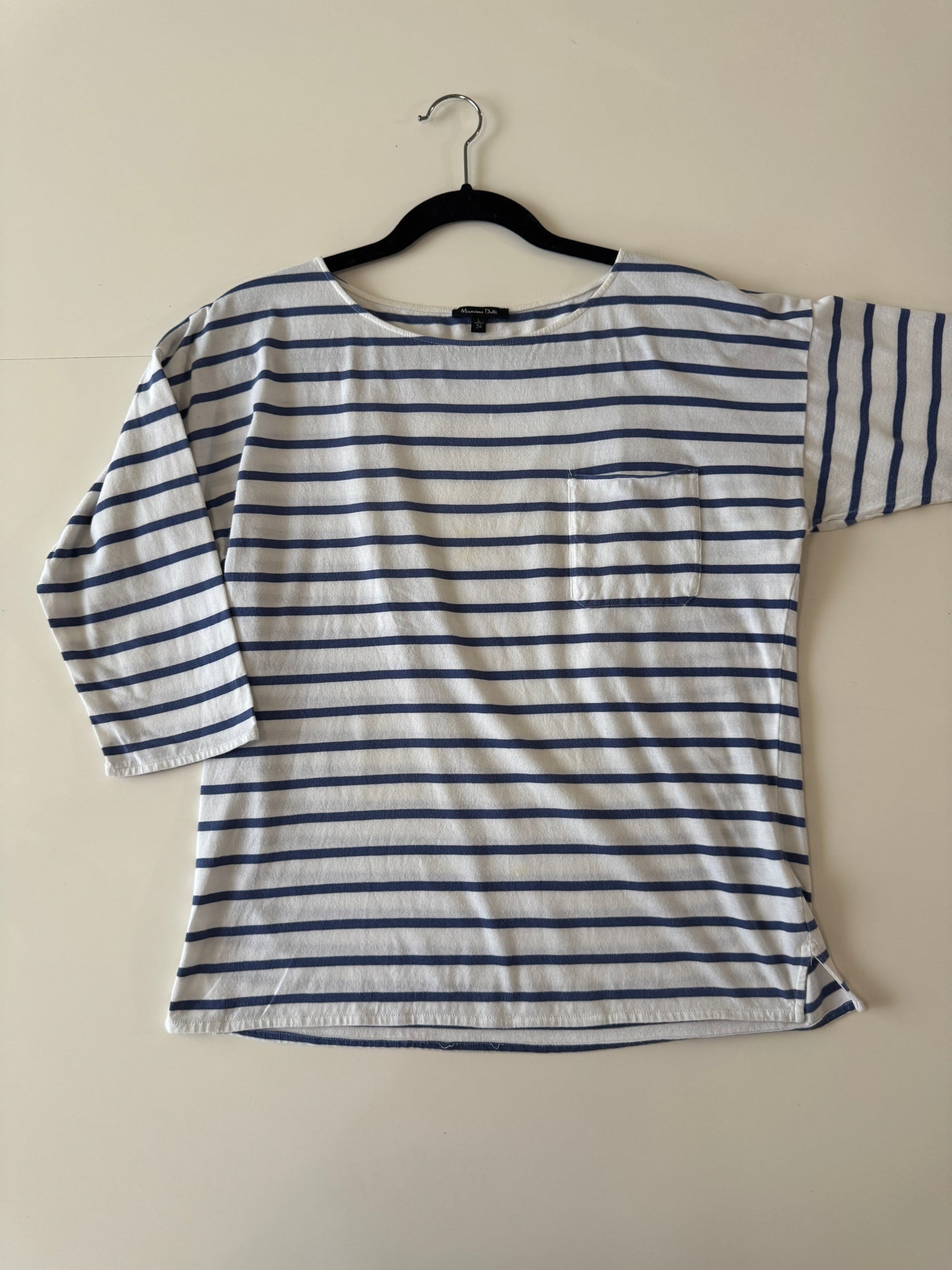 Playera de rayas blanca, Talla L, 34, Mujer, Massimo Dutti