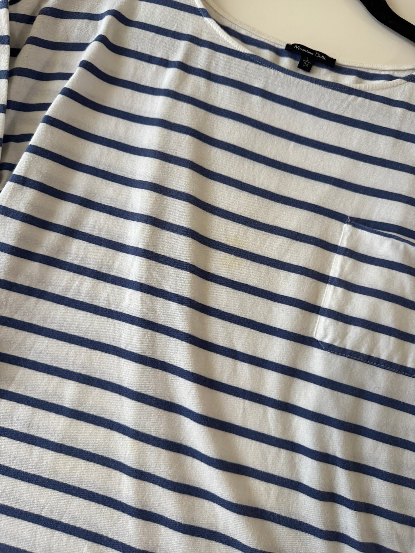 Playera de rayas blanca, Talla L, 34, Mujer, Massimo Dutti