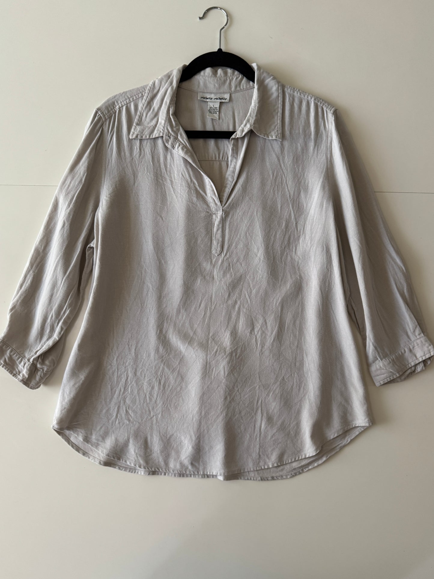 Camisa beige de lino, Talla L, Mujer, Michele Michelle