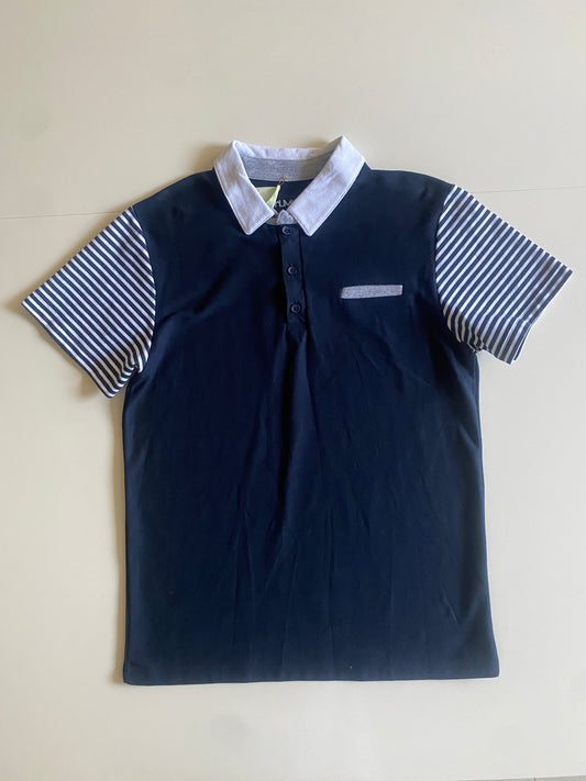 Polo azul con cuello y mangas contrastadas, Talla S, Hombre