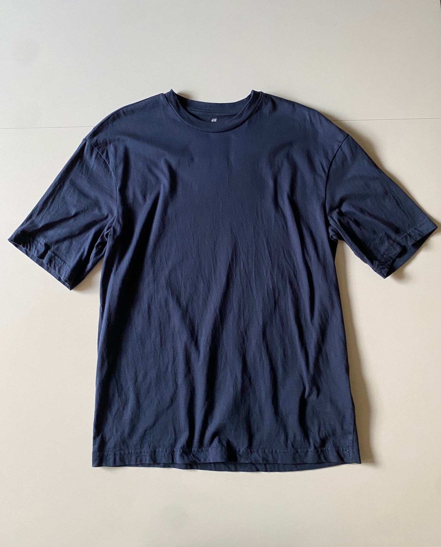 Playera lisa azul marino, corte relajado, Talla XS, Hombre