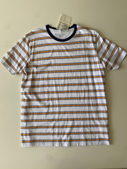 Playera blanca de rayas, corte regular, Talla M, Hombre