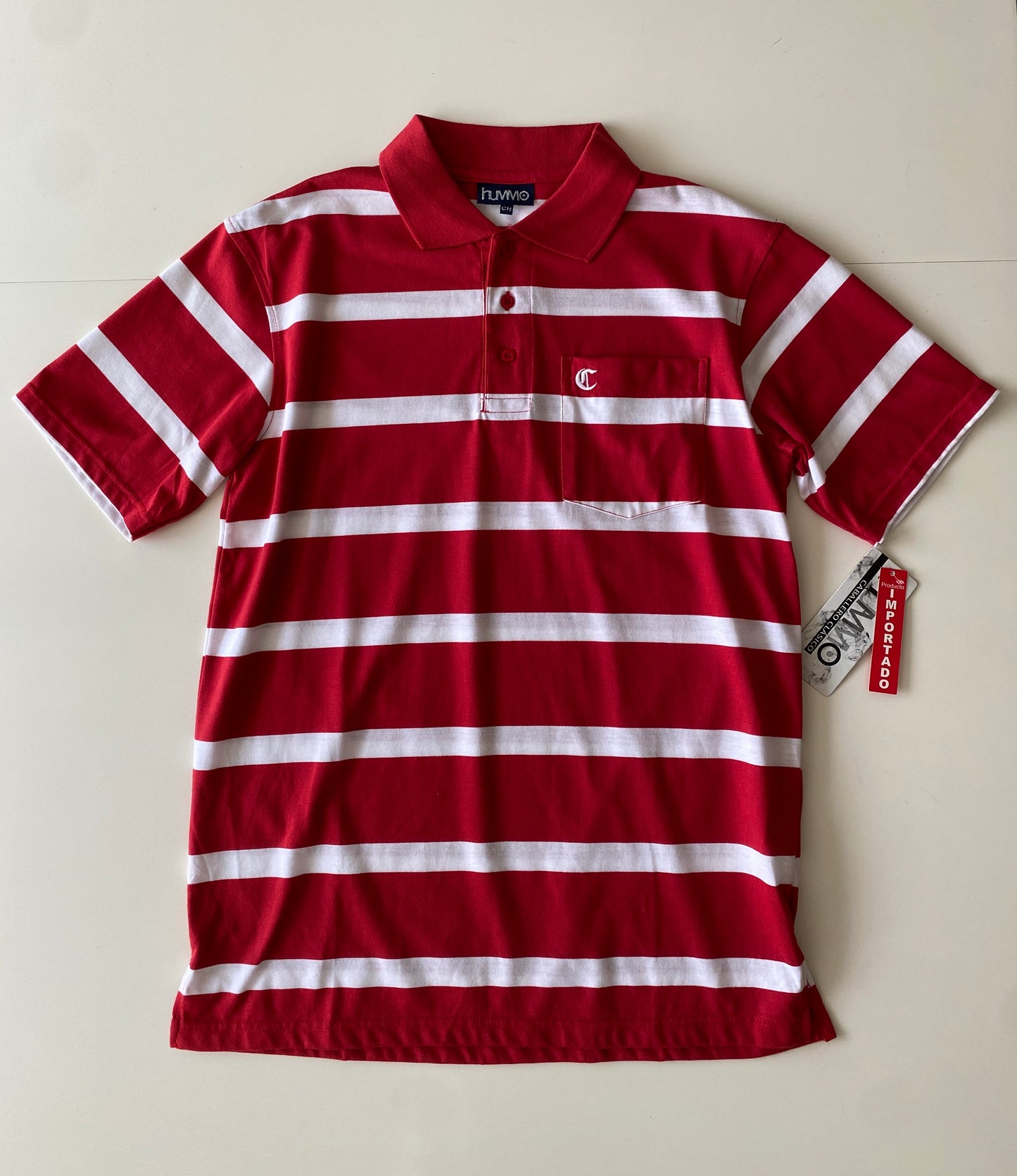 Polo roja a rayas blancas, Talla S, Hombre