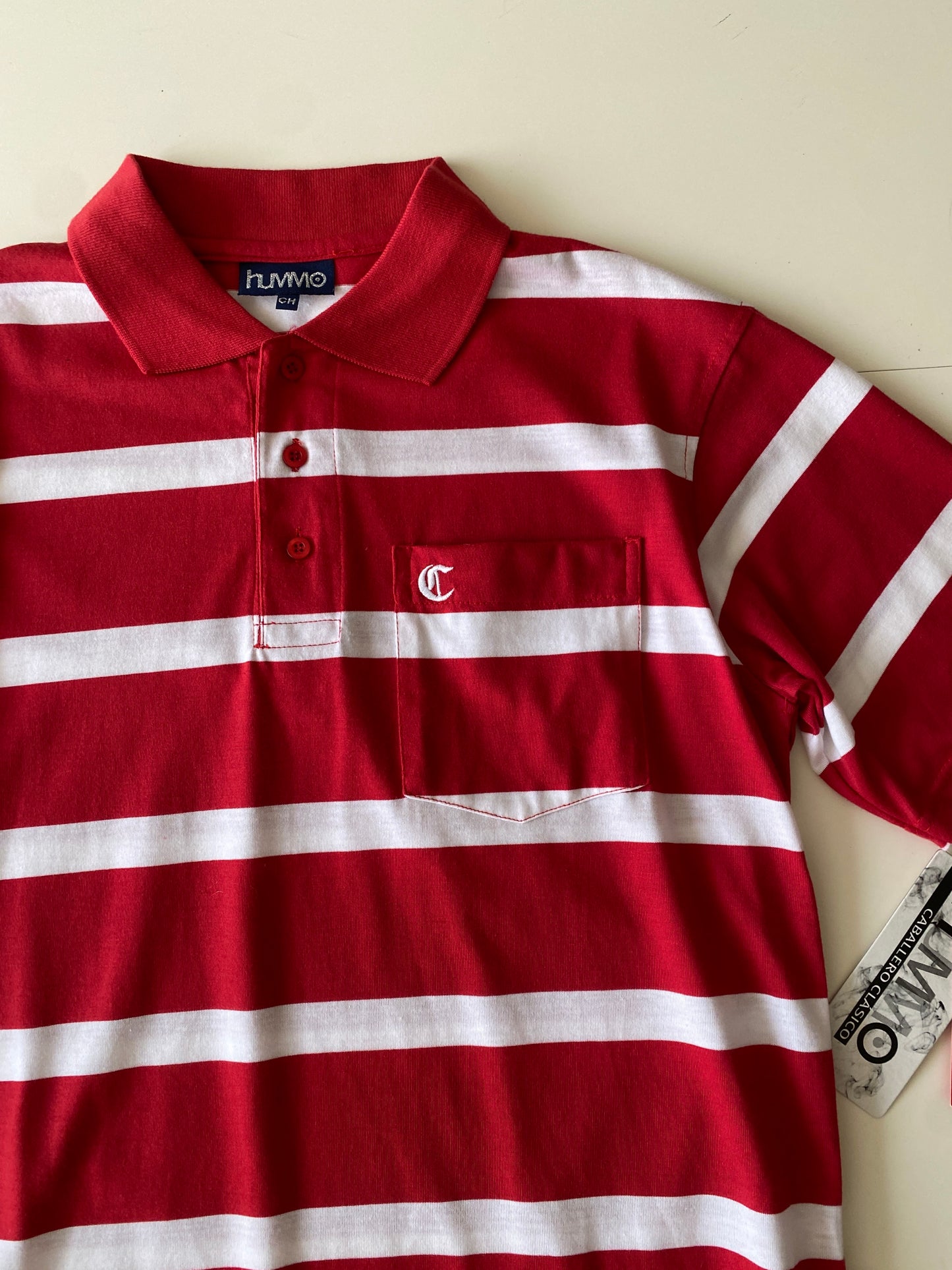 Polo roja a rayas blancas, Talla S, Hombre