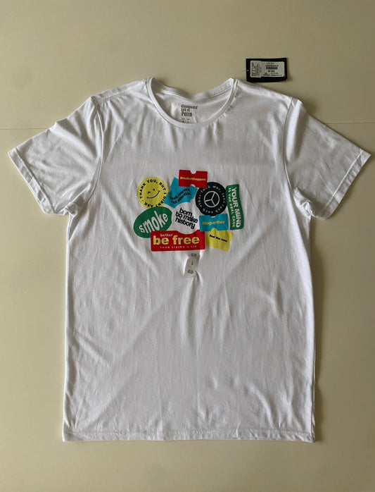 Playera blanca con grafico en frente, Talla L, Hombre