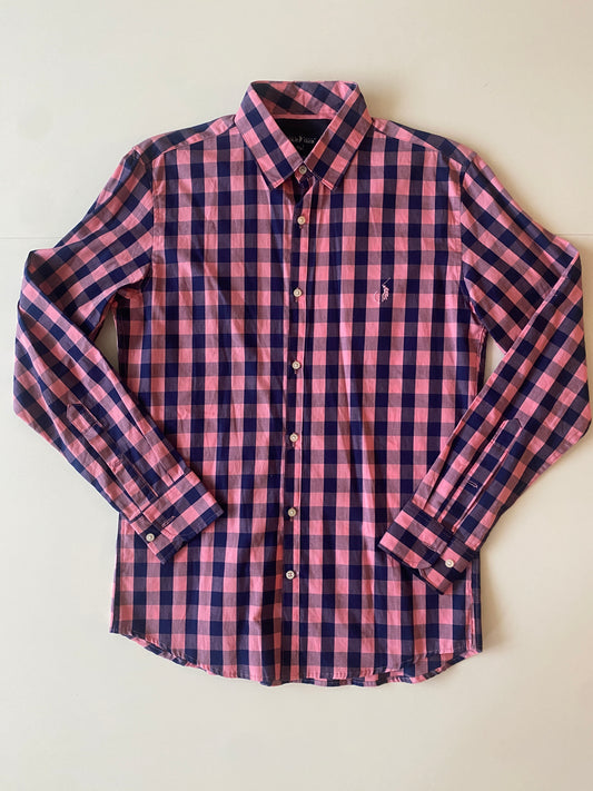 Camisa cuadros rosa con azul, Talla S, 36, Hombre
