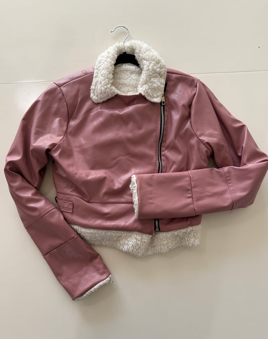Chaqueta de vinipiel rosa, Talla XS, Mujer