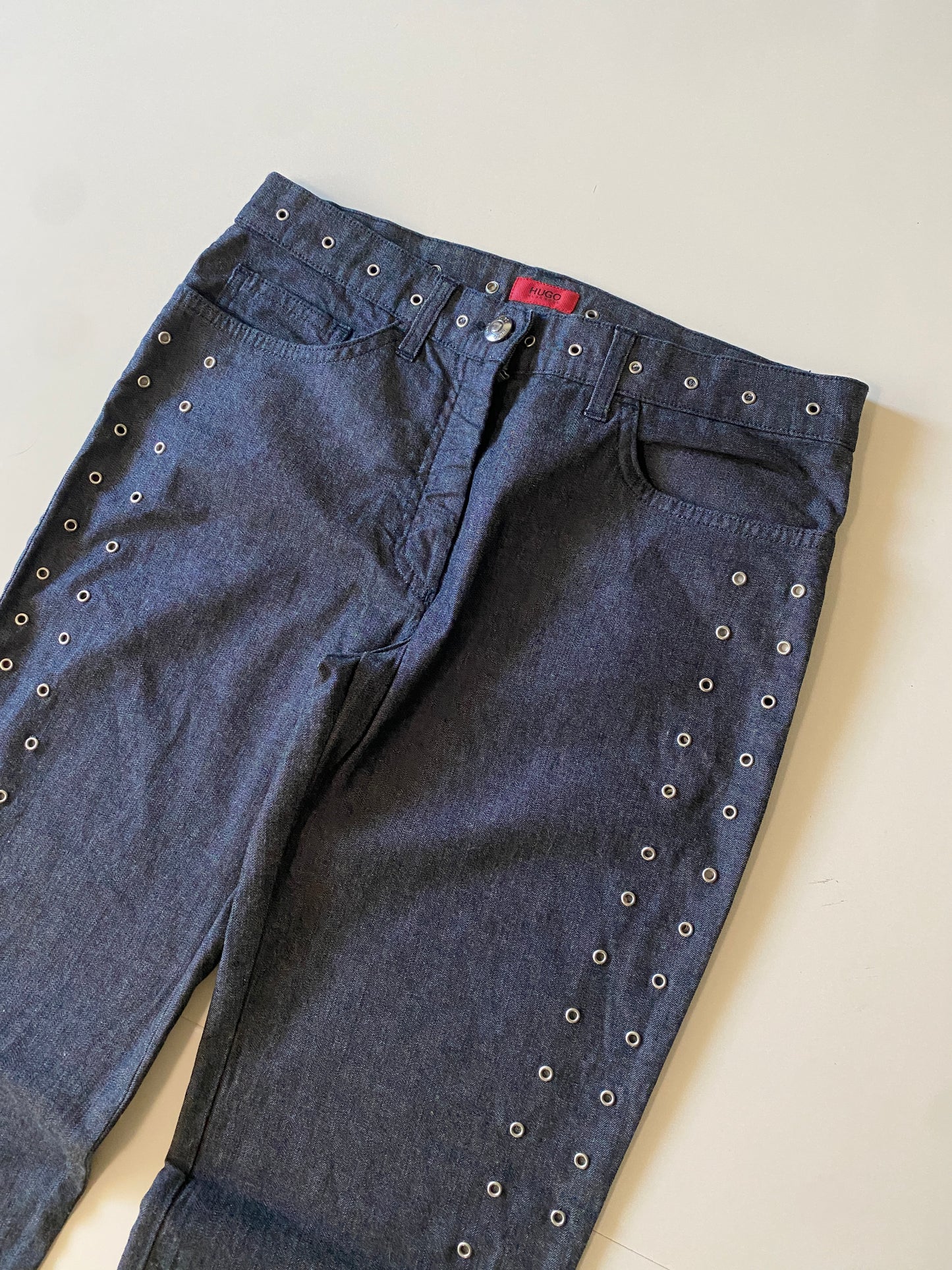 Jeans con ojales decorativos, Talla w 27, l 32, Mujer