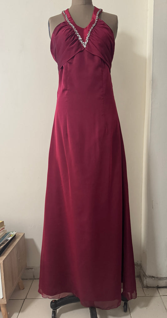 Vestido de fiesta color vino, Talla S, Mujer