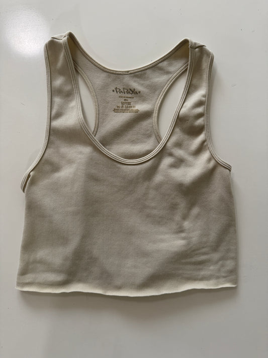 Playera beige recortada, Talla M/L, Mujer, Papaya