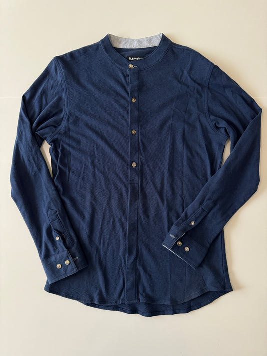 Camisa azul, cuello mao, Talla S, Hombre