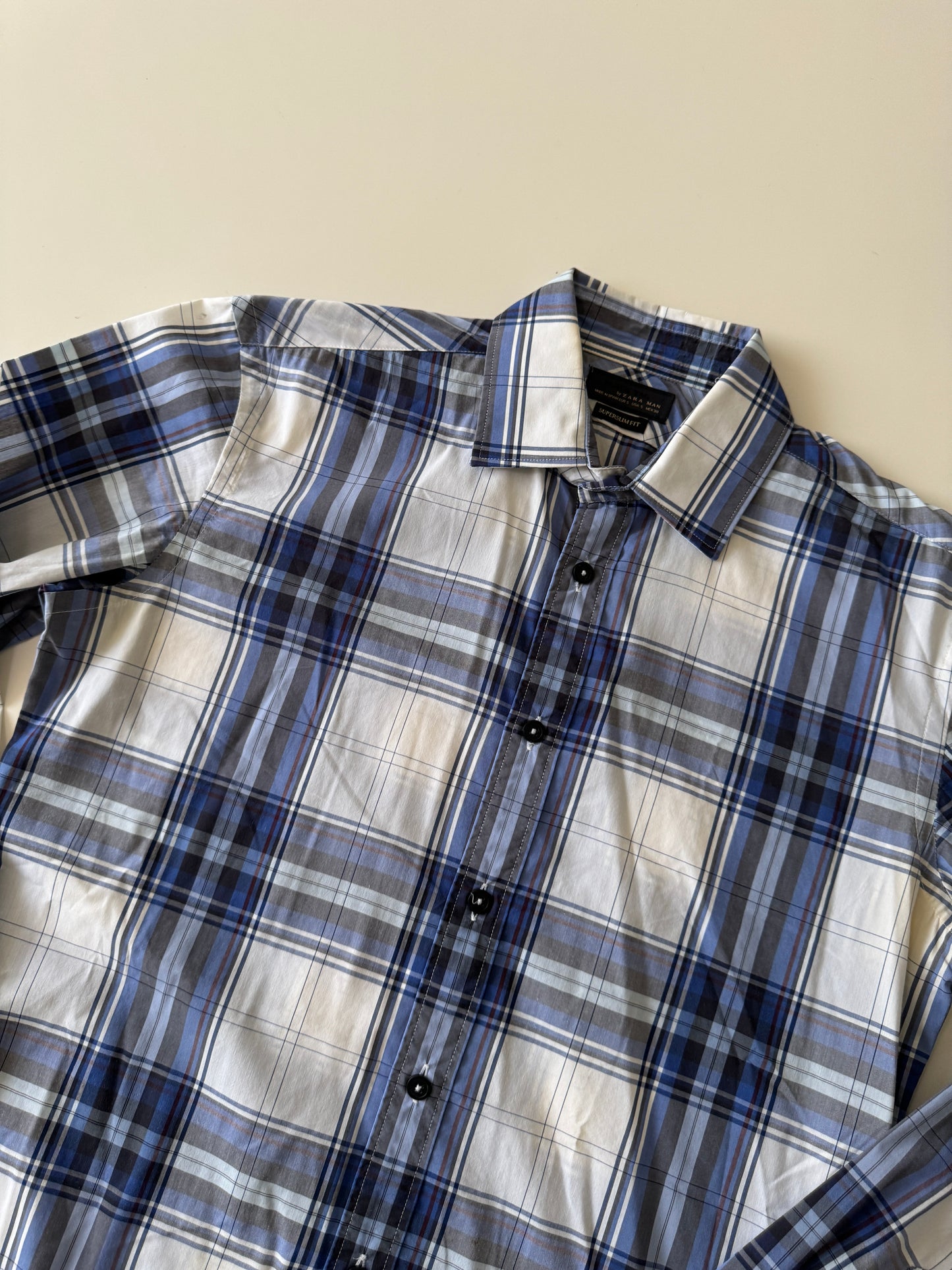 Camisa de cuadros azul, Talla S, Super Slim Fit, Hombre