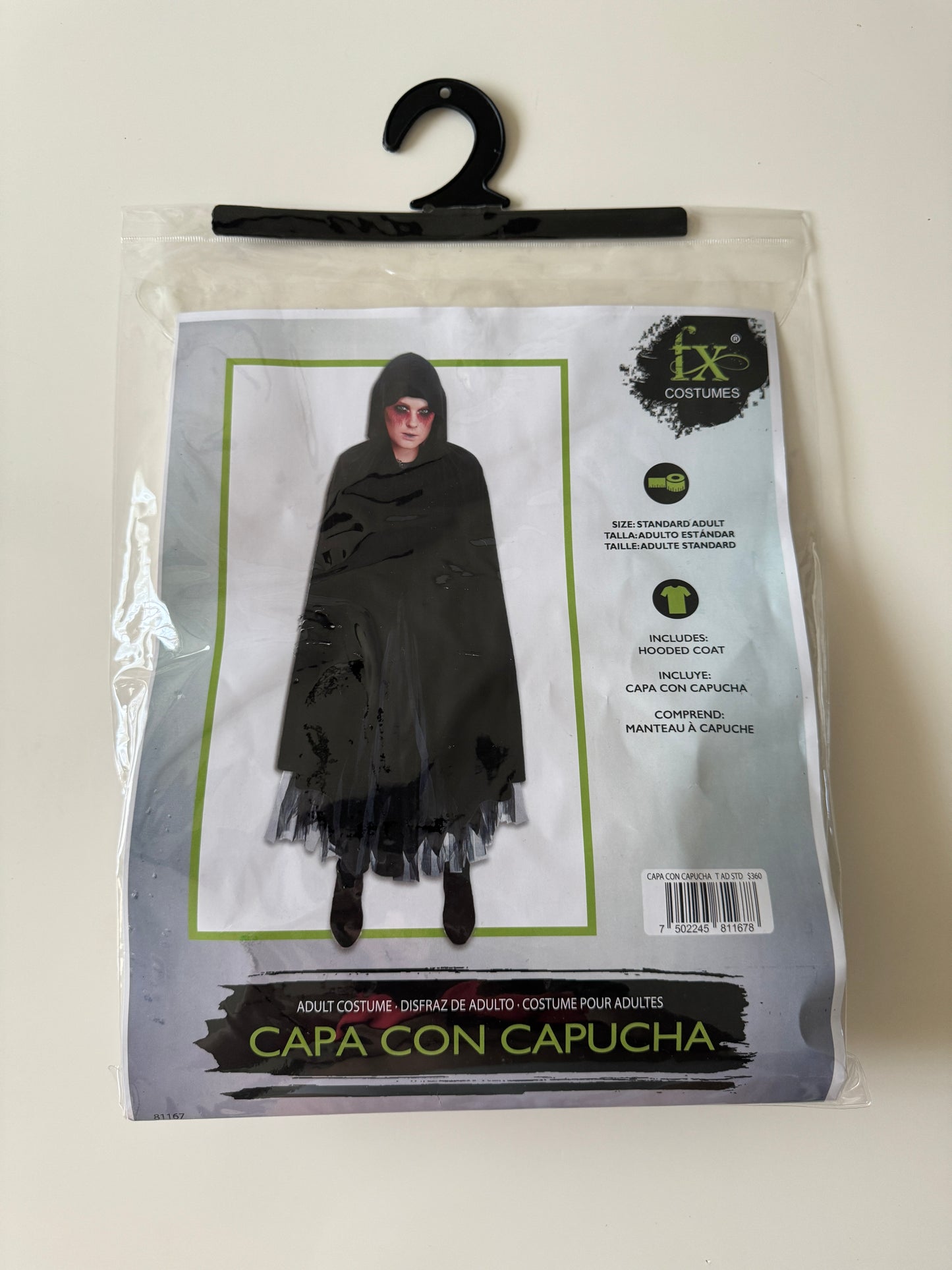 Capa negra con capucha, Unitalla, Unisex