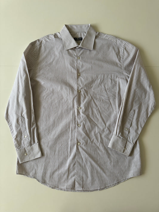Camisa cuadros pequeños beige, Talla L, Cuello 16.5, Manga 32/33, Hombre