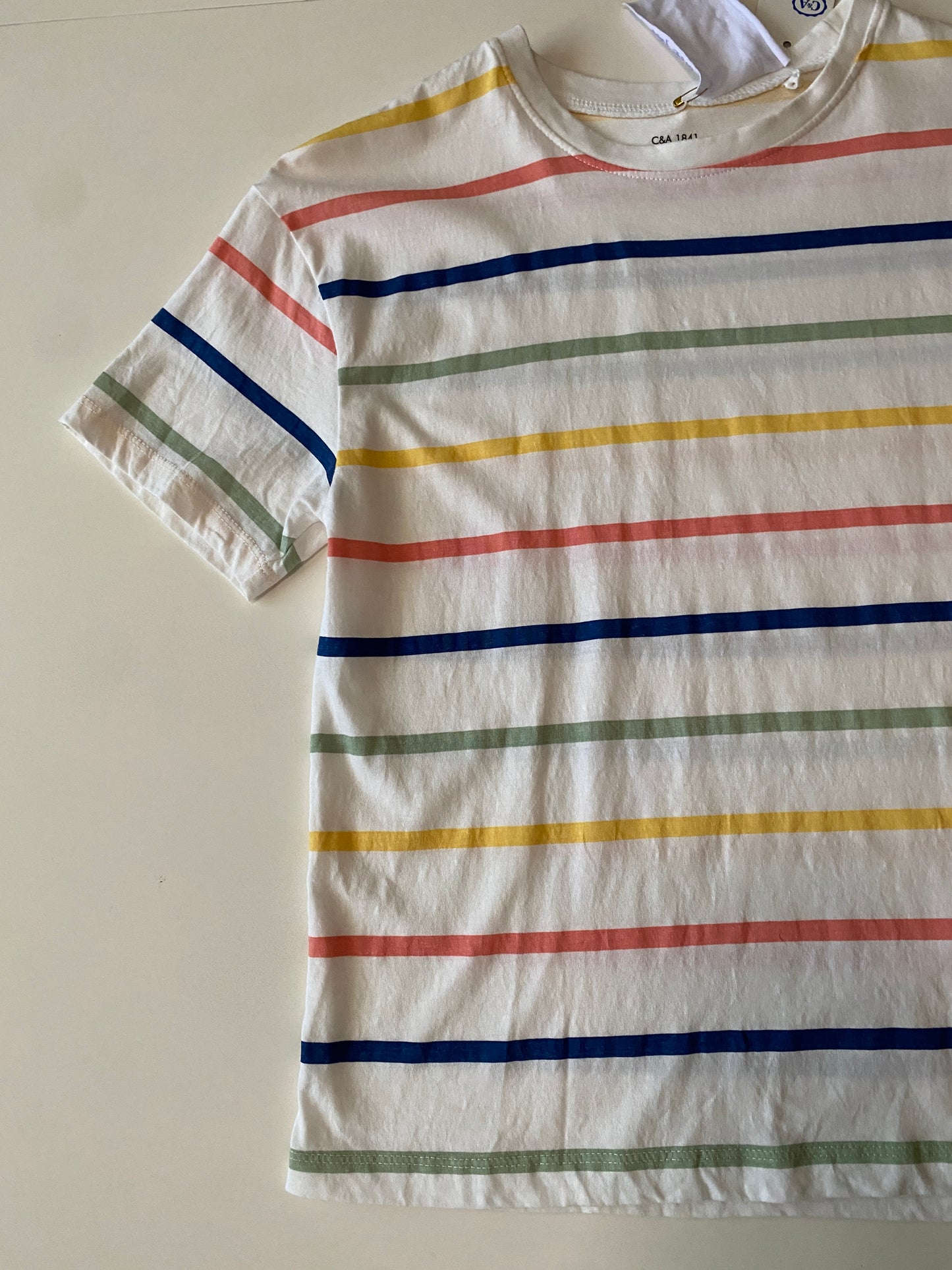 Playera blanca de rayas, Talla 9-10 años, Niño