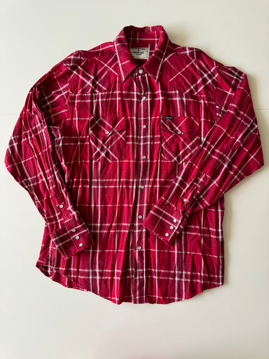 Camisa vaquera de cuadros roja, Talla L, Hombre