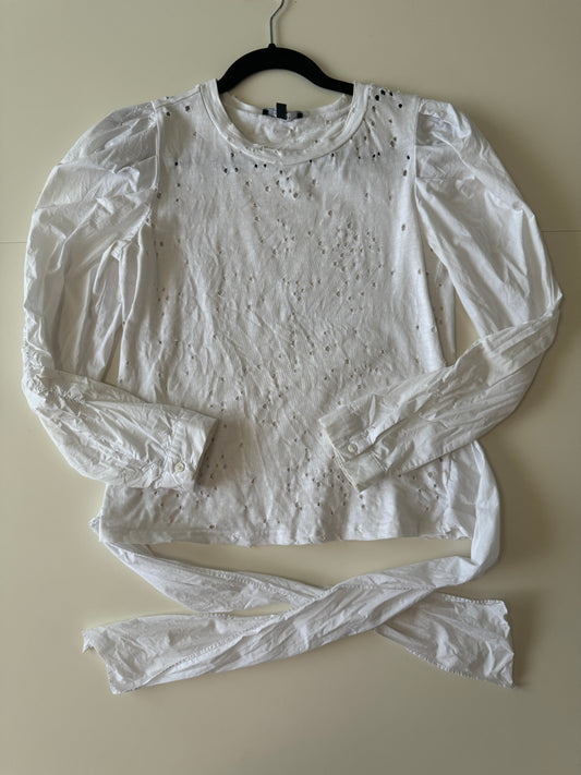 Camisa blanca distress, Talla S, Mujer