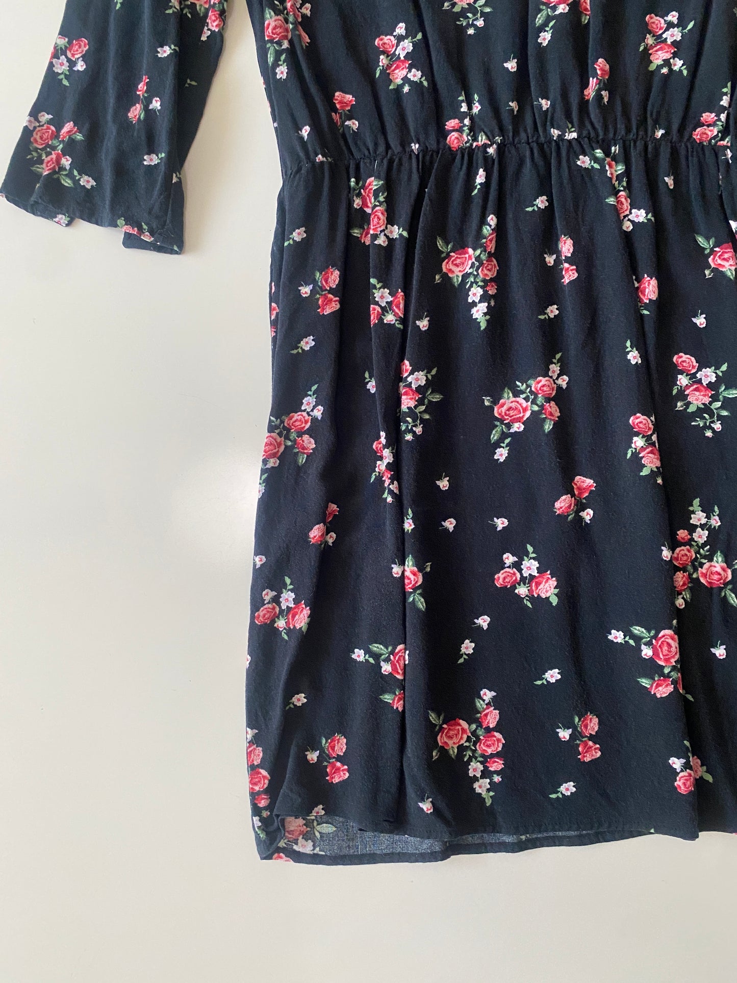 Vestido negro estampado flores, Talla 6, S, Mujer