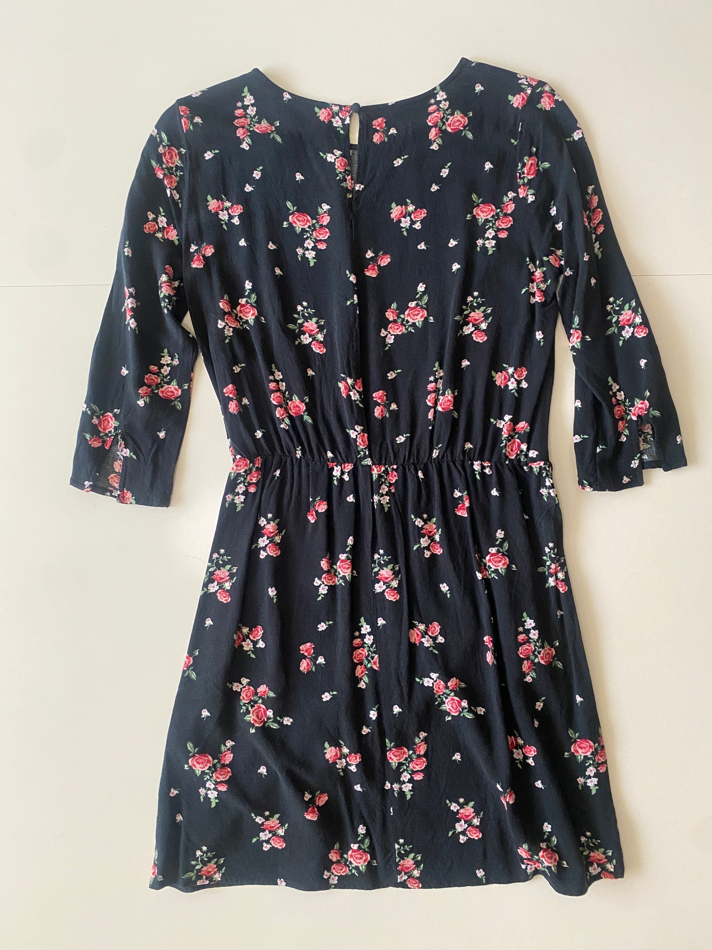 Vestido negro estampado flores, Talla 6, S, Mujer