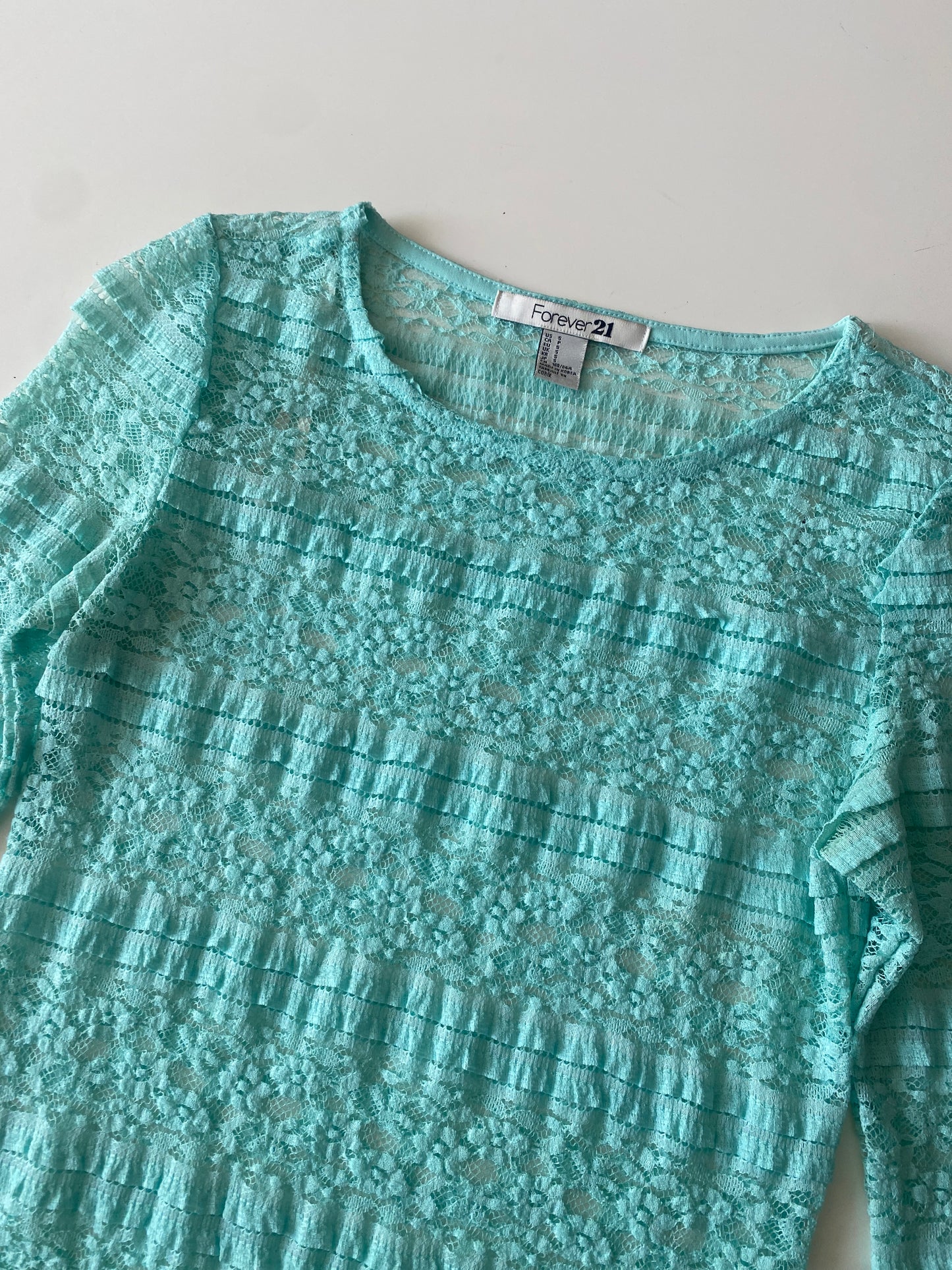 Blusa de encaje stretch menta, Talla S, Mujer