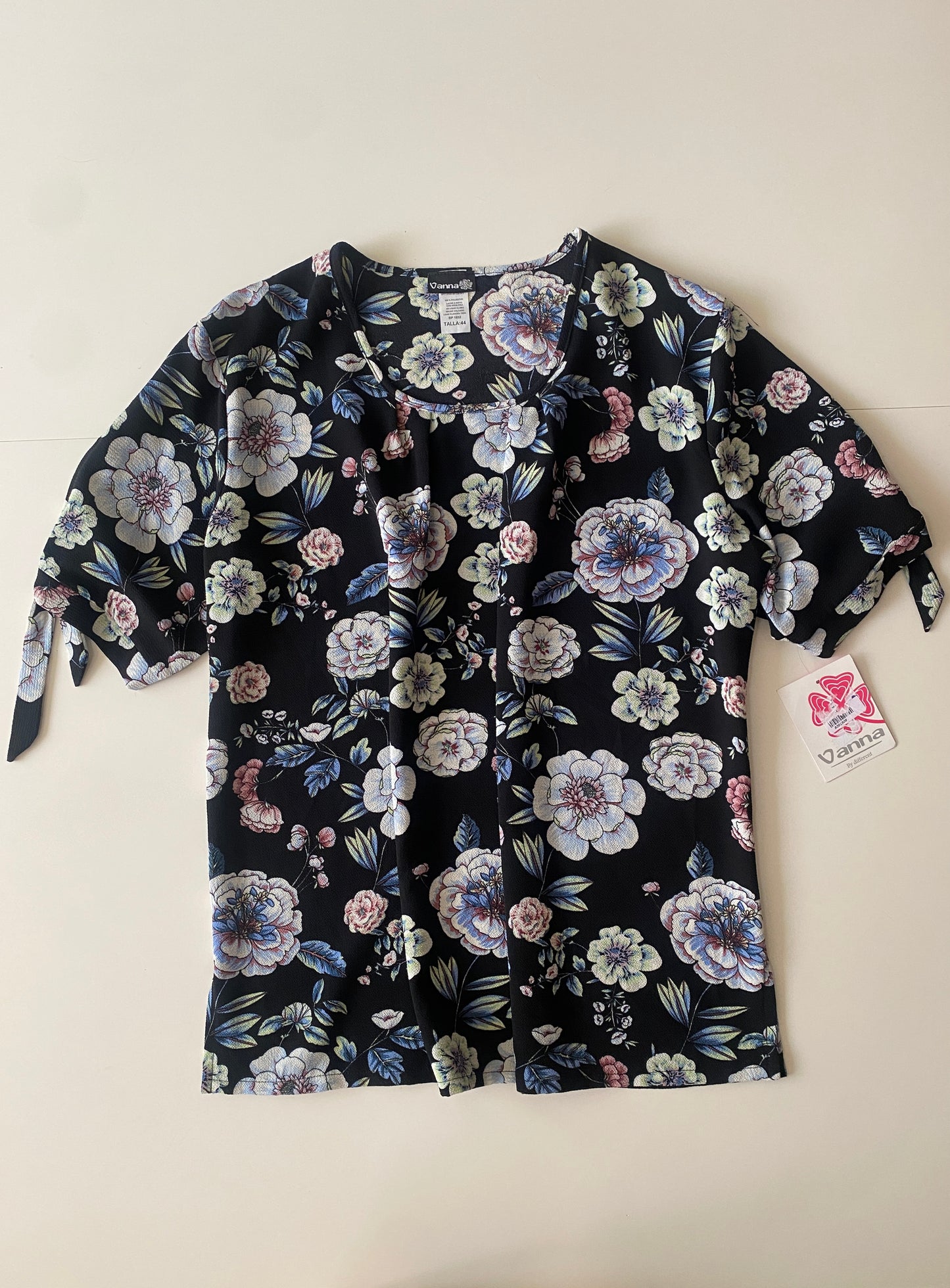 Blusa negra estampada, Talla XXL, 44, Mujer